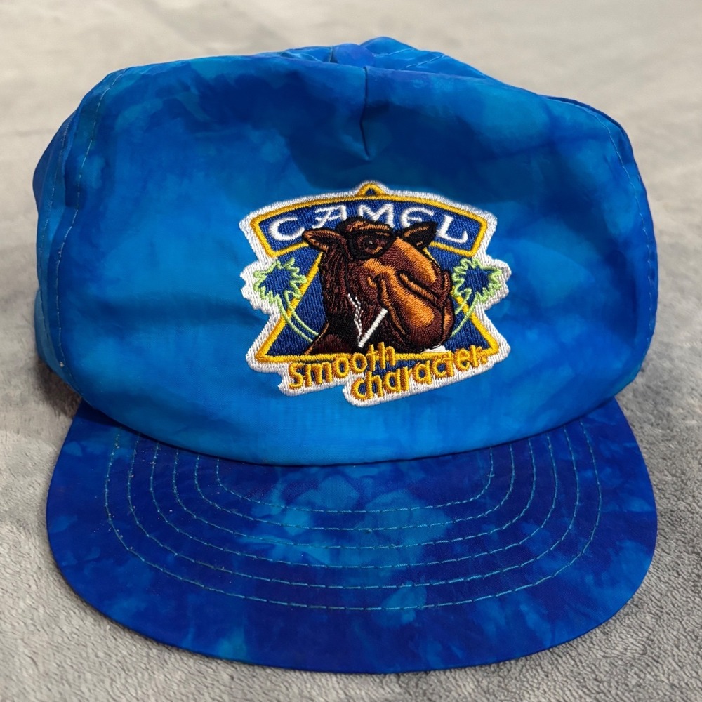 Vintage Joe Camel Smooth Character Blue Tie Dye Nylon Snapback Hat 90s Tobacco